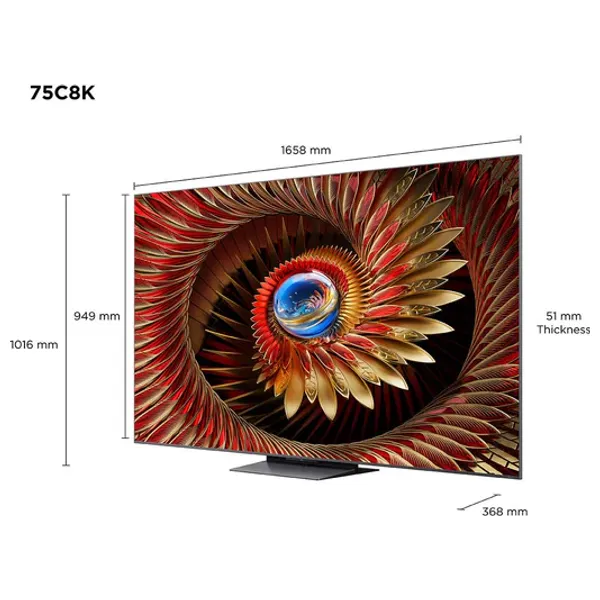  TCL 75-Inch C8K Series - Smart - 4K - Mini LED - 144Hz - 2025 Model + Nojoom Alrabiaa receiver with 3-month subscription + TCL Z100-G - Wireless Free Sound Speaker - Gold 
