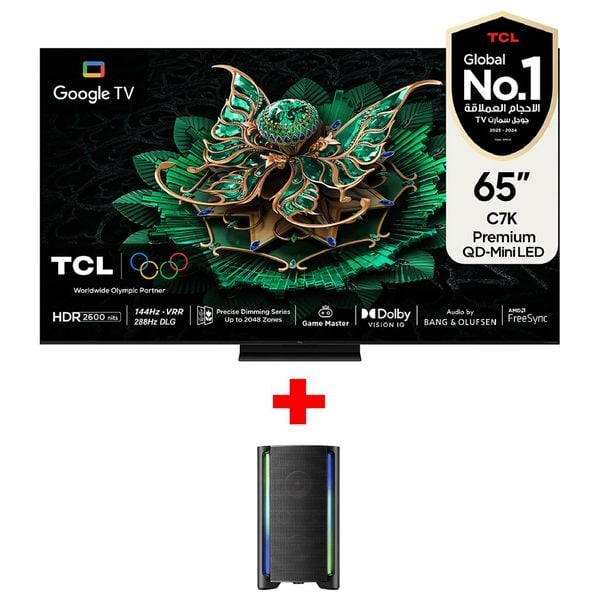 شاشة تي سي ال 65-انج فئة C7K - سمارت - 4K - QD-Mini LED - إصدار 2025 - 144 هيرتز + سماعات تي سي ال - TP200K - اسود