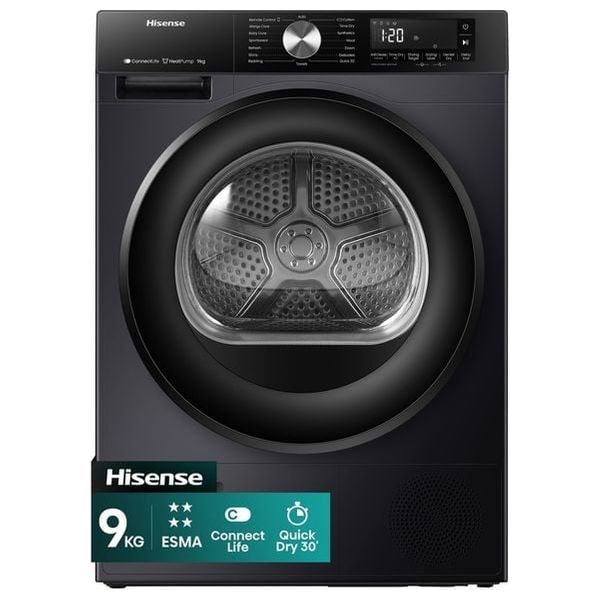  مجففة هايسنس فتحة امامية - 9 كغم - DH3S902BT - تيتانيوم رمادي + غلاية هايسنس - سعة 1.7 لتر - فلتر قابل للإزالة - H17KSSS2 - سلفر 