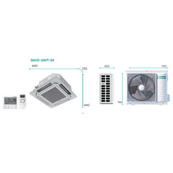 Hisense QAUC-24UT4 - Cassette - 2 Ton - Round Flow - White 