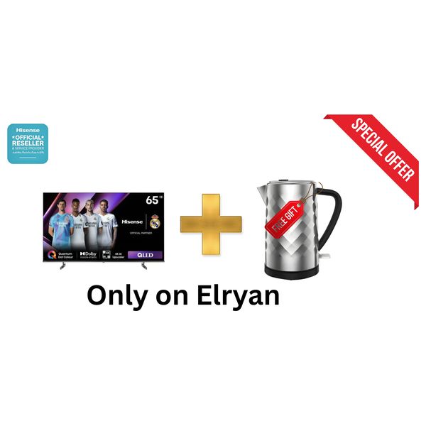  شاشة هايسنس 65 -انج فئة 65Q6GN - سمارت - 4K - 60 هيرتز + غلاية هايسنس - سعة 1.7 لتر - فلتر قابل للإزالة - H17KSSS2 - سلفر 