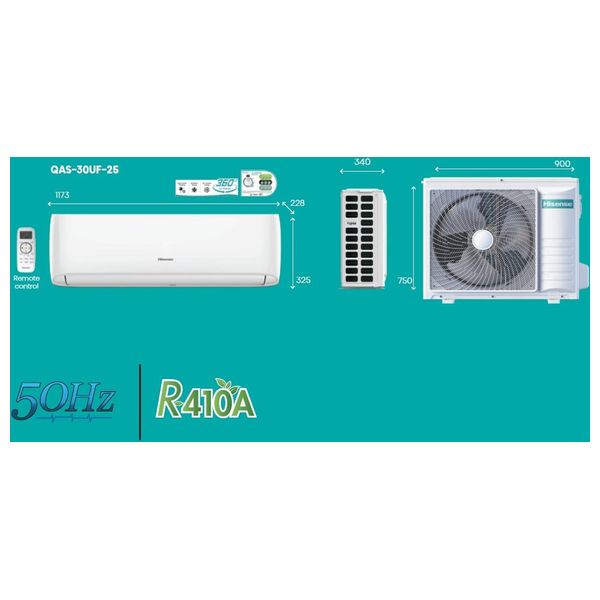  هايسنس سبلت جداري - 2.5 طن - انفيرتر - تحكم أمبير بـ 3 مستويات - QAS-30UF-24 - أبيض 