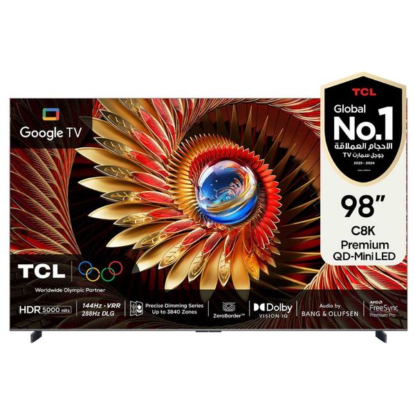 شاشة تي سي ال 98-انج فئة C8K - سمارت - 4K - Mini LED - إصدار 2025 - 144 هيرتز + تي سي ال تاب 10L + سماعات تي سي ال - TP200K - اسود