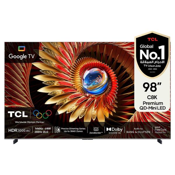  شاشة تي سي ال 98-انج فئة C8K - سمارت - 4K - Mini LED - إصدار 2025 - 144 هيرتز + ساوند بار تي سي ال - Q65H - أسود 