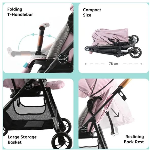 Moon Revo 360 Degree Swivel Baby Stroller - Pink