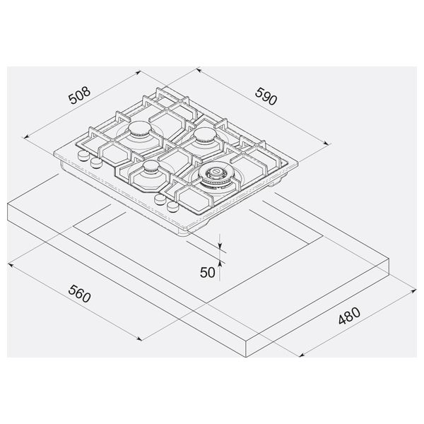 موندين  FQ604VRGE –  طباخ غاز –60 سم – ستانلس ستيل
