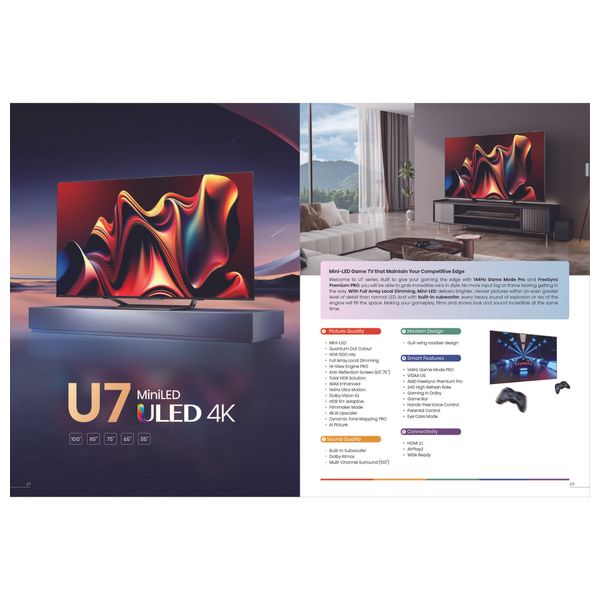  Hisense 65-Inch U7S Series - Smart - 4K - Mini LED - 144 Hz - 2026 Model 
