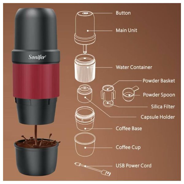  Sonifer SF-3549 - Portable Coffee Maker - 80ml - Black 