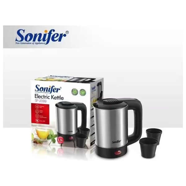  سونيفر غلاية الكهربائية المحمولة مع كوبين - 0.5 لتر - 600 واط - SF-2099 - ستانلس ستيل 