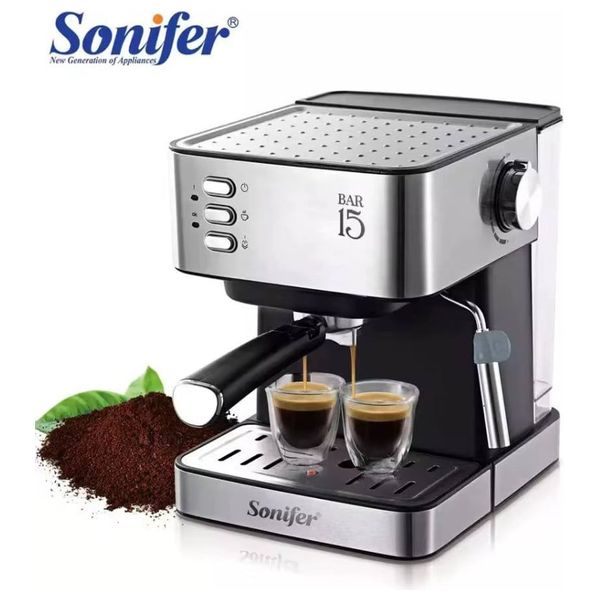 Sonifer Espresso Coffee Maker - 850W - Stainless-steel body - High-performance 15-bar pump - Silver