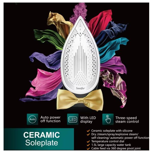 Sonifer  Steam Iron - 2400W  - Large 1.5L water tank - Black