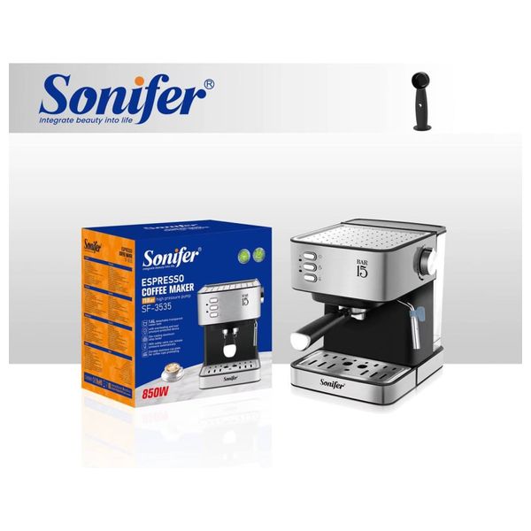 Sonifer Espresso Coffee Maker - 850W - Stainless-steel body - High-performance 15-bar pump - Silver