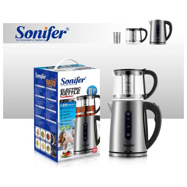  Sonifer Smart Electric Kettle Set with Glass Tea Pot - 1500W 