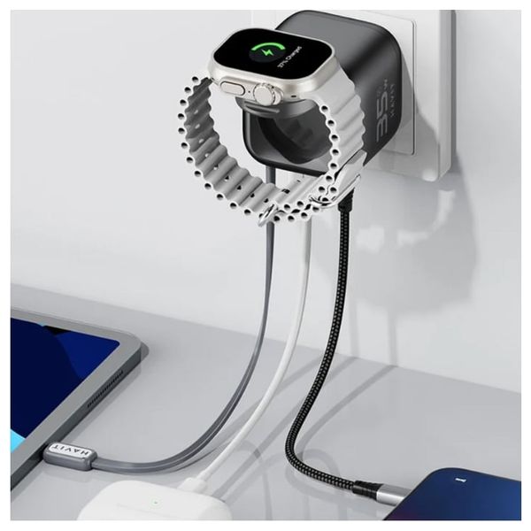  شاحن جداري هافيت - UC250 A-UK - كيبل قابل للسحب مدمج - مجمل 35 واط - اسود 