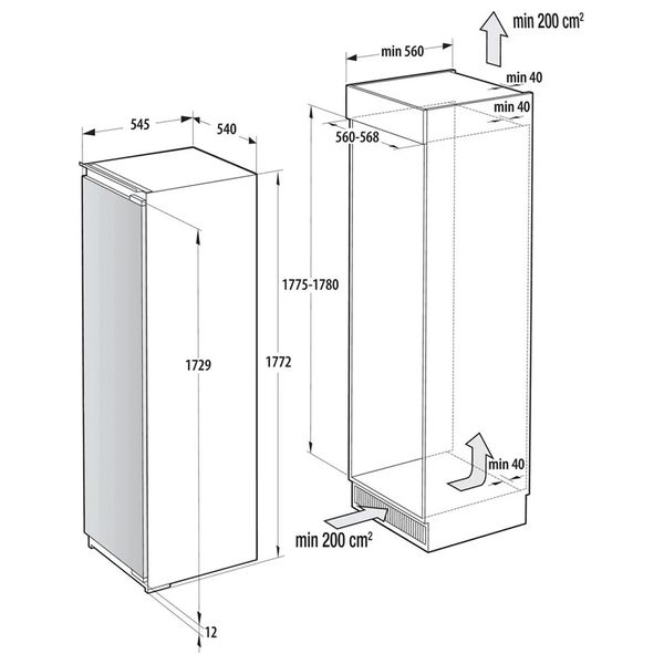 Gorenje RI517E62WF - Built-in integrated Refrigerator - 11 ft - White