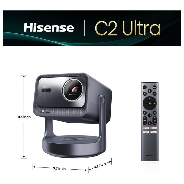 Hisense C2 Ultra - Triple Laser Smart Portable Projector - 4K UHD - projection size 65 Inch – 300 Inch - Gray