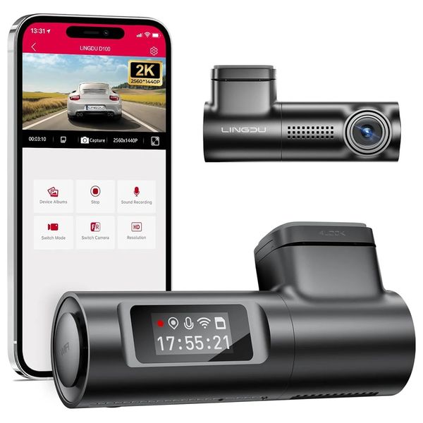 Lingdu D100 - Dash Cam - 2K Resolution - built-in GPS & Wi-Fi - Black