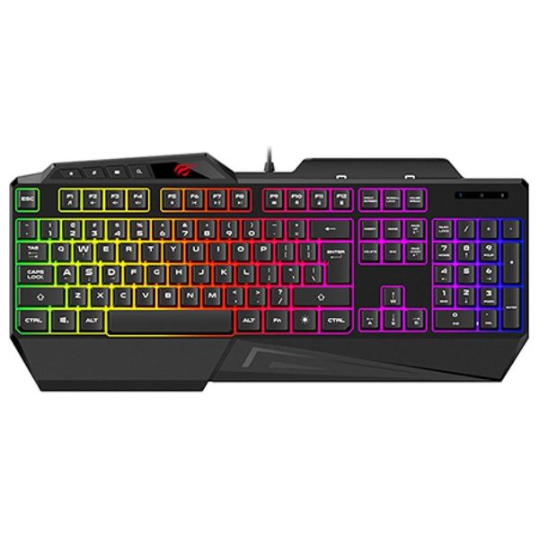 كيبورد هافيت KB488L متعدد الوظائف بإضاءة خلفية - اتصال يو اس بي سلكي لأداء مستقر - تقنية منع التداخل لإدخال دقيق للمفاتيح - أسود