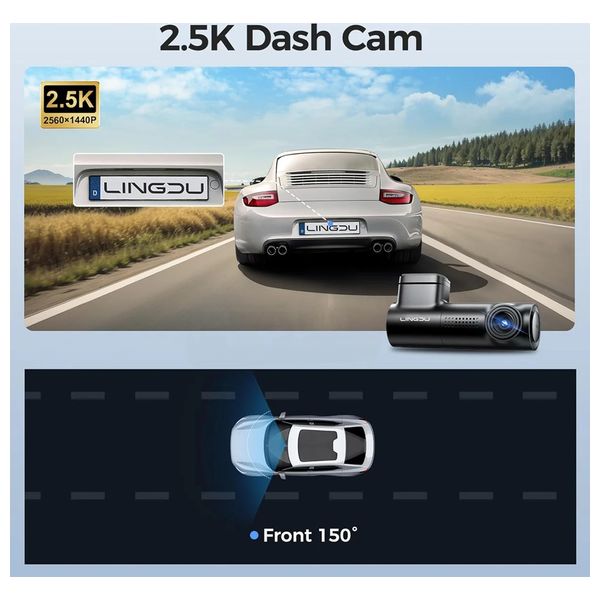 Lingdu D100 - Dash Cam - 2K Resolution - built-in GPS & Wi-Fi - Black