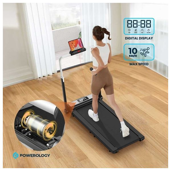  Powerology - Walking & Running Pad - Folding Design, Digital Display - 120kg Load Capacity - 5-Layer Running Belt, Adjustable Handlebar Height, 10 km/h Max Speed - Black 