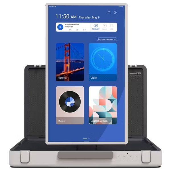  شاشة عرض داخل الحقيبة محمول باورولوجي - شاشة LCD مقاس 27-انج عالية الدقة بالكامل - نظام أندرويد - زوايا عرض قابلة للتعديل 90 درجة - أبيض 