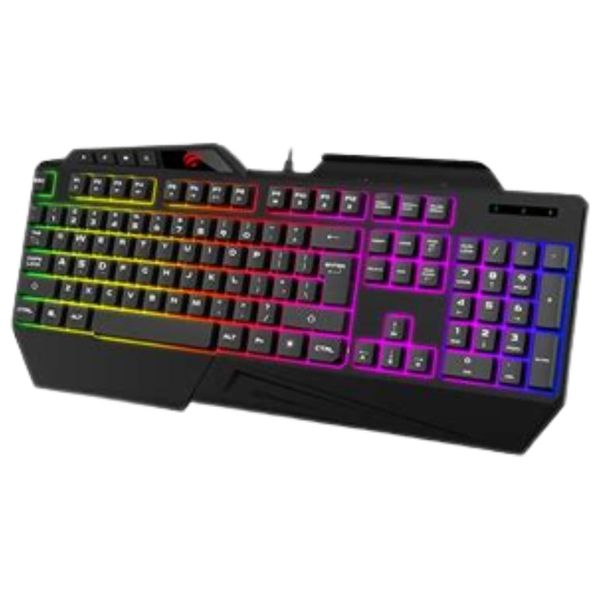 كيبورد هافيت KB488L متعدد الوظائف بإضاءة خلفية - اتصال يو اس بي سلكي لأداء مستقر - تقنية منع التداخل لإدخال دقيق للمفاتيح - أسود