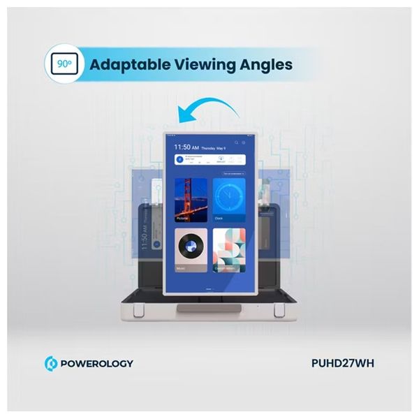  شاشة عرض داخل الحقيبة محمول باورولوجي - شاشة LCD مقاس 27-انج عالية الدقة بالكامل - نظام أندرويد - زوايا عرض قابلة للتعديل 90 درجة - أبيض 