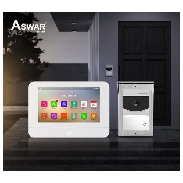 Aswar - Standard Audio & Video DoorPhone System - 1080p HD camera - 7Inch LCD Touch Screen, Android; Arabic language - White
