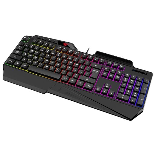 كيبورد هافيت KB488L متعدد الوظائف بإضاءة خلفية - اتصال يو اس بي سلكي لأداء مستقر - تقنية منع التداخل لإدخال دقيق للمفاتيح - أسود