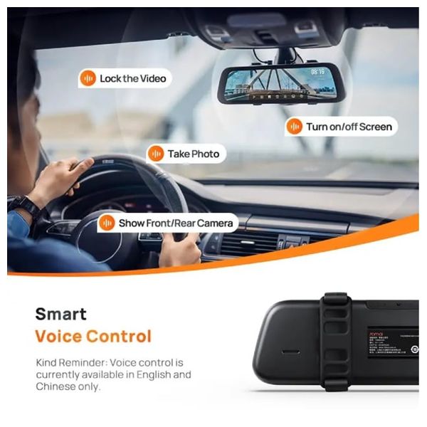  70mai Rearview Dash Cam S500 - Large Touch Display 9.35-inch IPS full-laminated touch screen - High-Resolution Recording: 3K video resolution - Black 