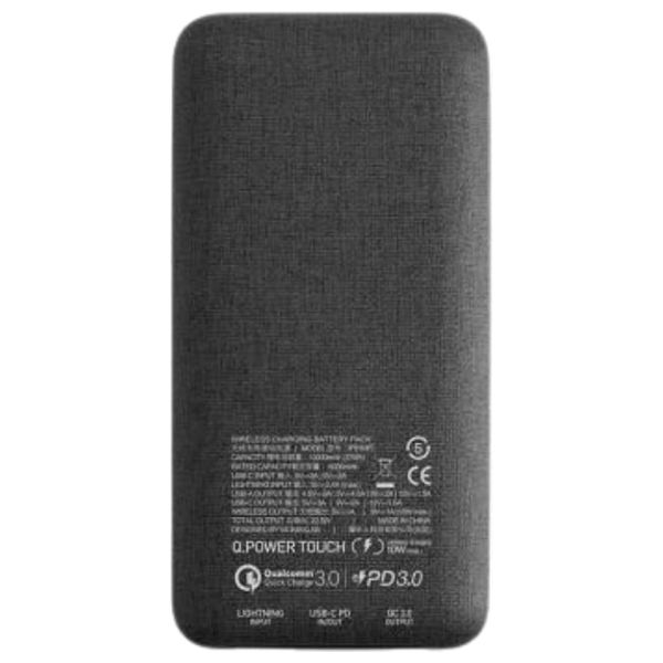  بطارية خارجية لاسلكية من موماكس باور تاتش - 10,000 مللي أمبير - 3 منافذ - أسود 