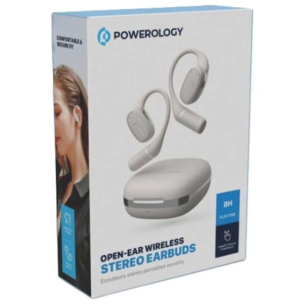 Powerology - Bluetooth Headphone In Ear - Long Battery Life, Comfortable Open-Ear Design - Beige
