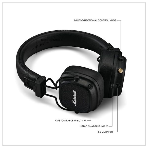  Marshall Major V - Over Ear Wireless Headphones - Foldable Design - Black 