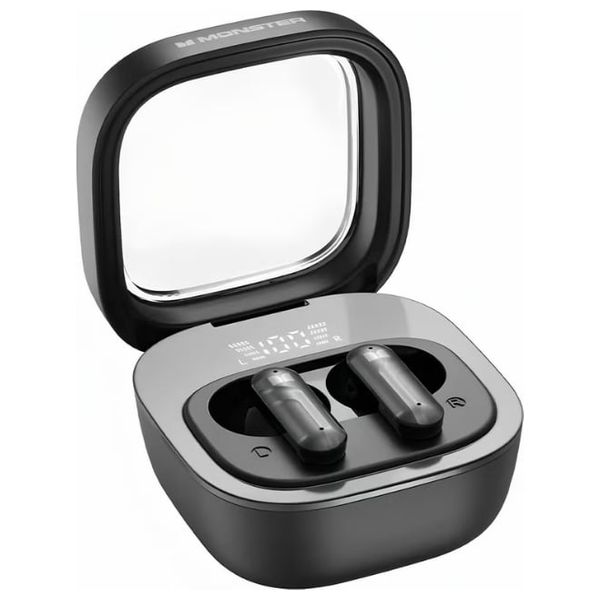 سماعات أذن لاسلكية مونستر إن-لايت 212 - عمر بطارية طويل للغاية يصل إلى 24 ساعة من التشغيل المتواصل - تقنية إلغاء الضوضاء بالذكاء الاصطناعي - اسود