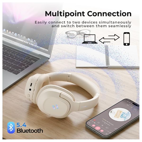 Havit H612BT - Bluetooth Headphone Over Ear - Up to 55 hours Battery Life - Built-in noise-canceling microphone - Beige