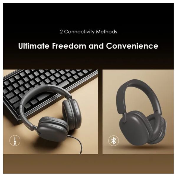 سماعة بلوتوث حول الأذن اورايمو OHP-317 - عمر البطارية حتى 65 ساعة - تقنية ENC لإجراء مكالمات واضحة - اسود
