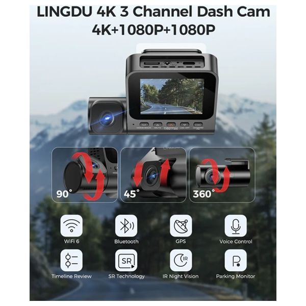 Lingdu V630 - Dash Cam - 4K Resolution - built-in GPS & Wi-Fi - Black