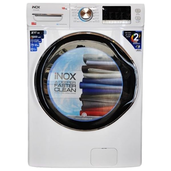  Inox M180W - Front Loading Washing Machine - 18 kg - Digital Real LED Display - White 