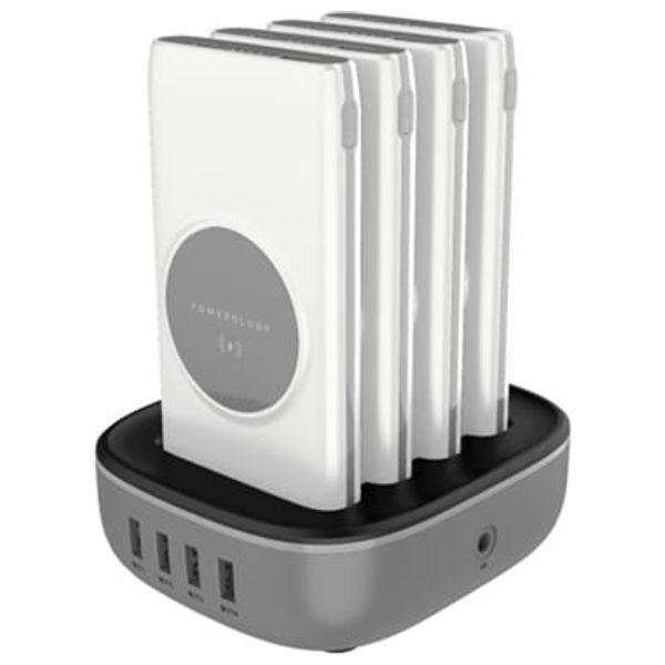  محطة شحن محمول باورولوجي - 4 في 1 لاسلكي - 10000 مللي أمبير في الساعة - مدمج بمنفذ لايتنينج وتايب سي - أبيض 