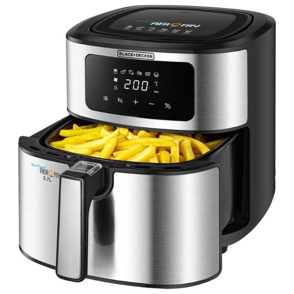 Black & Decker - Digital Air Fryer - 1500W - 12 cooking functions, 6 pre-set low-fat programs - Digital touch panel with LED display - Stainless Steel