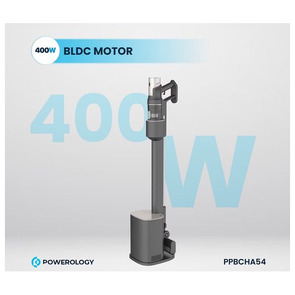  Powerology - Cordless Vacuum Cleaner - Auto-Disposal Charging - 400W BLDC Vacuum / 1000W Dust Collection Station - Black 