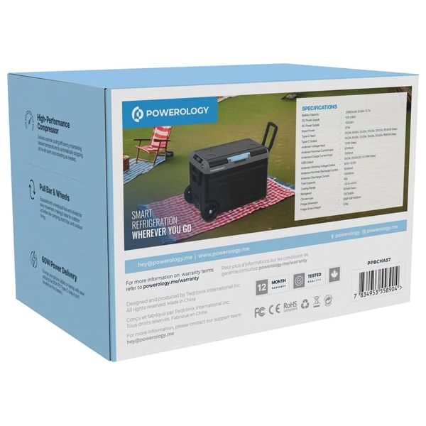 Powerology - Dual Compartment Smart Fridge & Freezer - 40L - 20800mAh Battery & PD 60W - Black