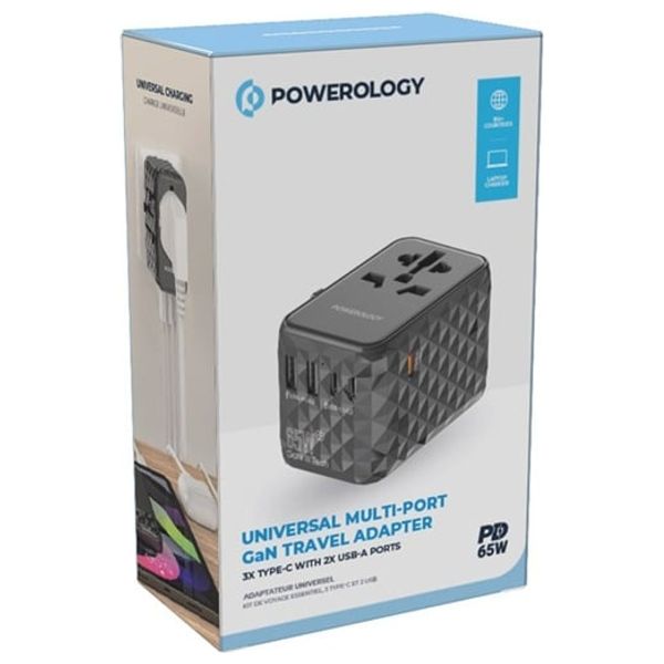  Powerology  - Travel Adapter - Multi-Port - PD 65W - Gray 