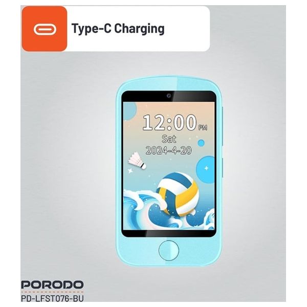  هاتف اطفال ذكي بورودو 4G - بشاشة 2.8-انج متعددة اللمس - 700 مللي أمبير في الساعة - شحن يو اس بي سي  لإعادة الشحن السريع والمريح - أزرق 