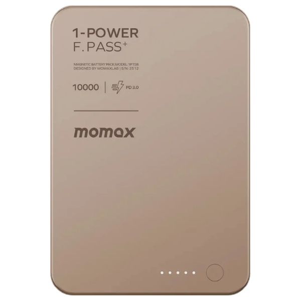  شاحن محمول موماكس 1-باور ميني - 10000 مللي أمبير - شحن فائق السرعة بقوة 30 واط بتقنية PD - ذهبي 