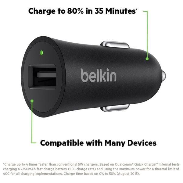 Belkin 3066 - Car Charger 18W & Cable USB-A To USB-C - 1.2M - Black