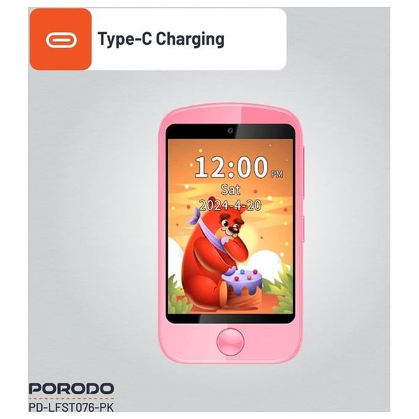  هاتف اطفال ذكي بورودو 4G - بشاشة 2.8-انج متعددة اللمس - 700 مللي أمبير في الساعة - شحن يو اس بي سي  لإعادة الشحن السريع والمريح - وردي 