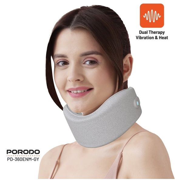  Porodo - Neck Pillow Massager with Hot Compress - Ergonomic Neck Support - Snugly Fits Your Neck - Gray 