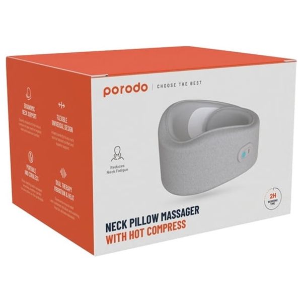  Porodo - Neck Pillow Massager with Hot Compress - Ergonomic Neck Support - Snugly Fits Your Neck - Gray 