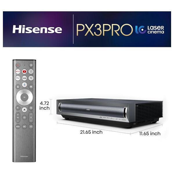 Hisense PX3-PRO - Ultra Short Throw Triple Laser Projector - 4K UHD - Projection Size 80 Inch – 150 Inch - Gray